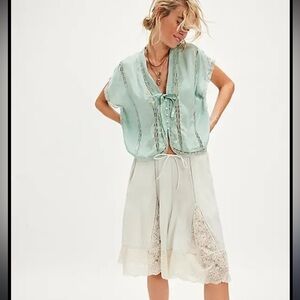 Free People Marigold Shine Lace Top - Blue Surf XL